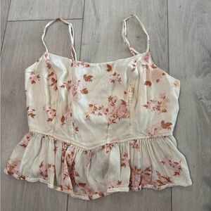 Free People Cream and Pink Peplum Bustier Camisole
